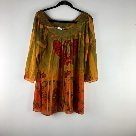 Daniel Benjamin floral sheer pullover top size L - Picture 1 of 4